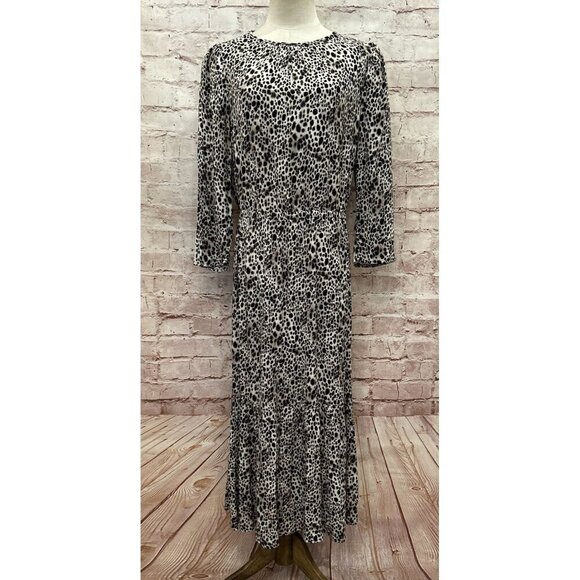 A New Day Womens Midi Dress Leopard Print Black Ivory Rayon Size S NEW - Picture 1 of 5